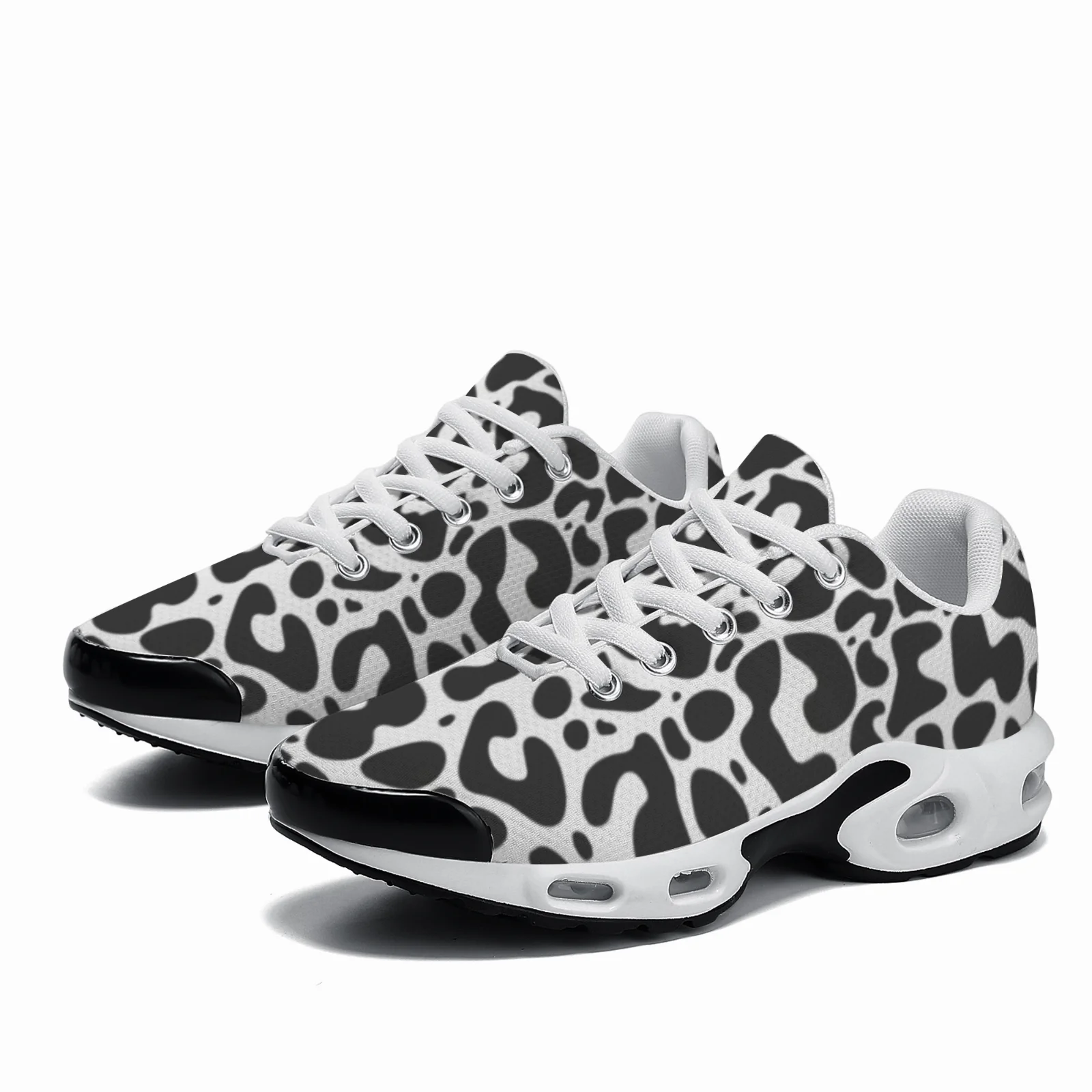 Breathable Mesh Athletic Shoes - カスタマイズ可能な黒のレオパード柄カジュアルエアクッションシューズ、通気性のあるメッシュアッパー、ユニセックスアスレチックシューズ
