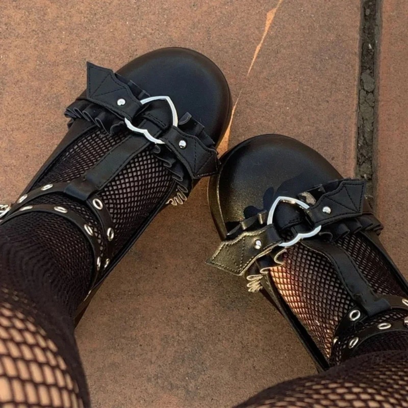 Boots - 新しいスイートハートバックルウェッジメアリージェーンズ女性ピンク T ストラップ分厚いプラットフォームロリータ靴女性パンクゴシックコスプレ靴 43