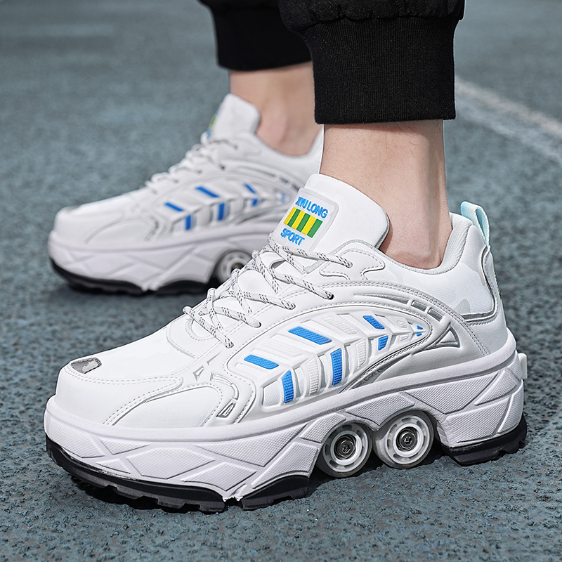 Running Shoes - 2026年ユニセックスローラースケート大型四輪格納式脱着ブレーキ変形シューズ快適レースアップシューズ子供用