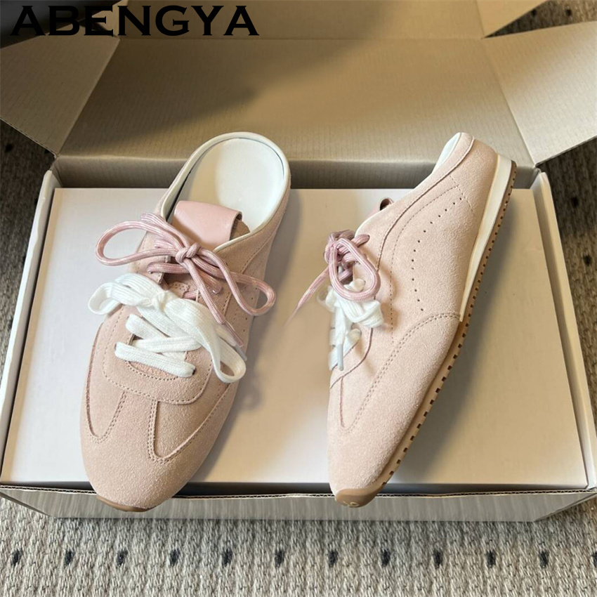 Running Shoes - 女性のレースアップカジュアルフラットスリッパ夏通気性快適ランニングスリッパオックスフォードボトムレーススニーカーシューズ Mujer