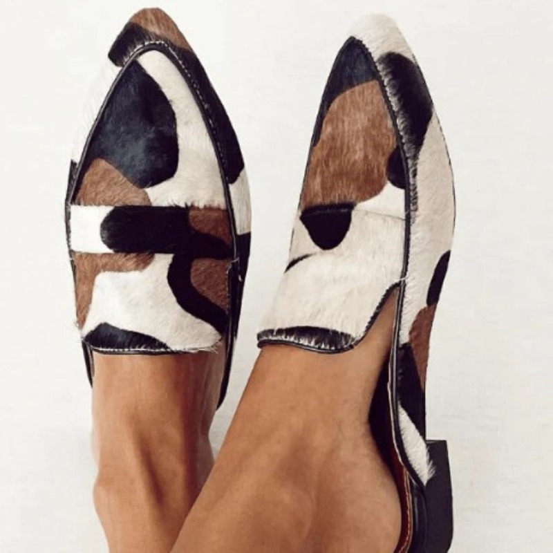 Women'S Shoes - 英国風2026年春秋新作おしゃれなポインテッドトゥ34-43浅履き牛柄カジュアルレディースシューズ