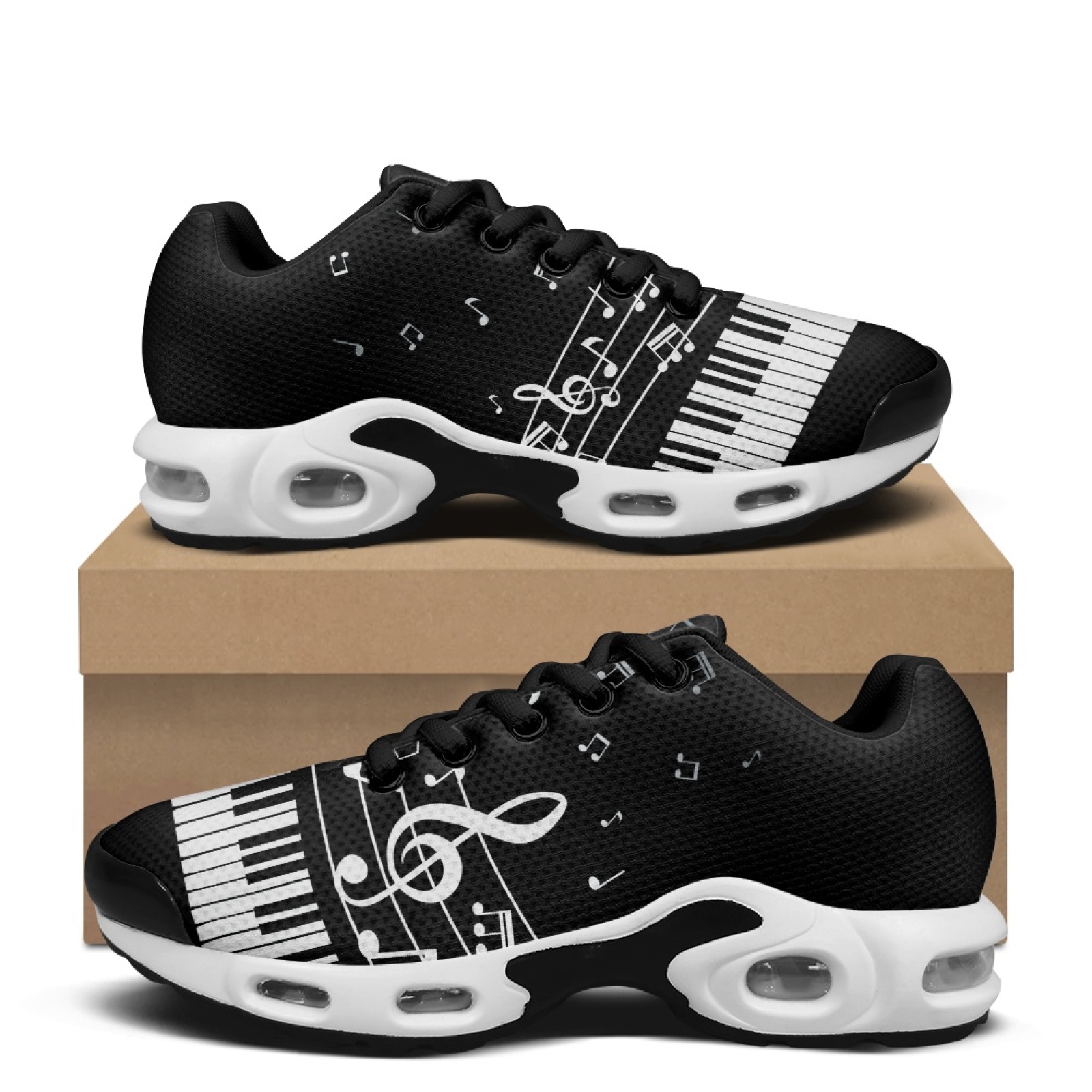 Air Cushion Jogger Shoes Men - PENSTROLL ピアノ音符柄 モダンスポーツシューズ カジュアルメッシュジョガー アスレチックスニーカー エアクッションランニングシューズ
