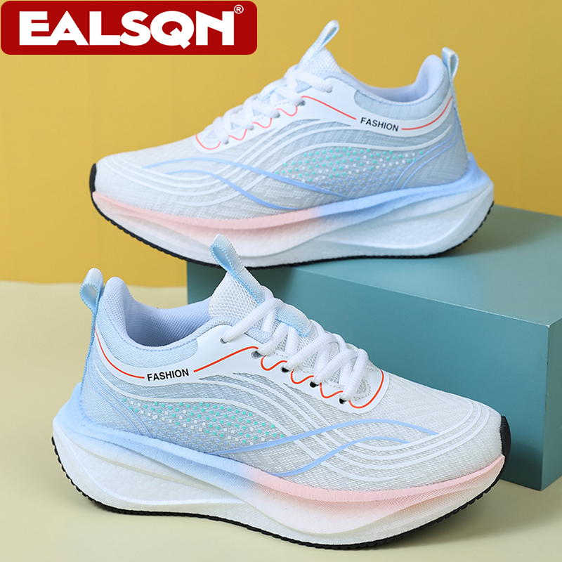 Breathable Mesh Athletic Shoes - 超軽量で通気性のある白いスニーカー、女性用カジュアルレースアップウォーキングシューズ、快適なアウトドアアスレチックトレーナー