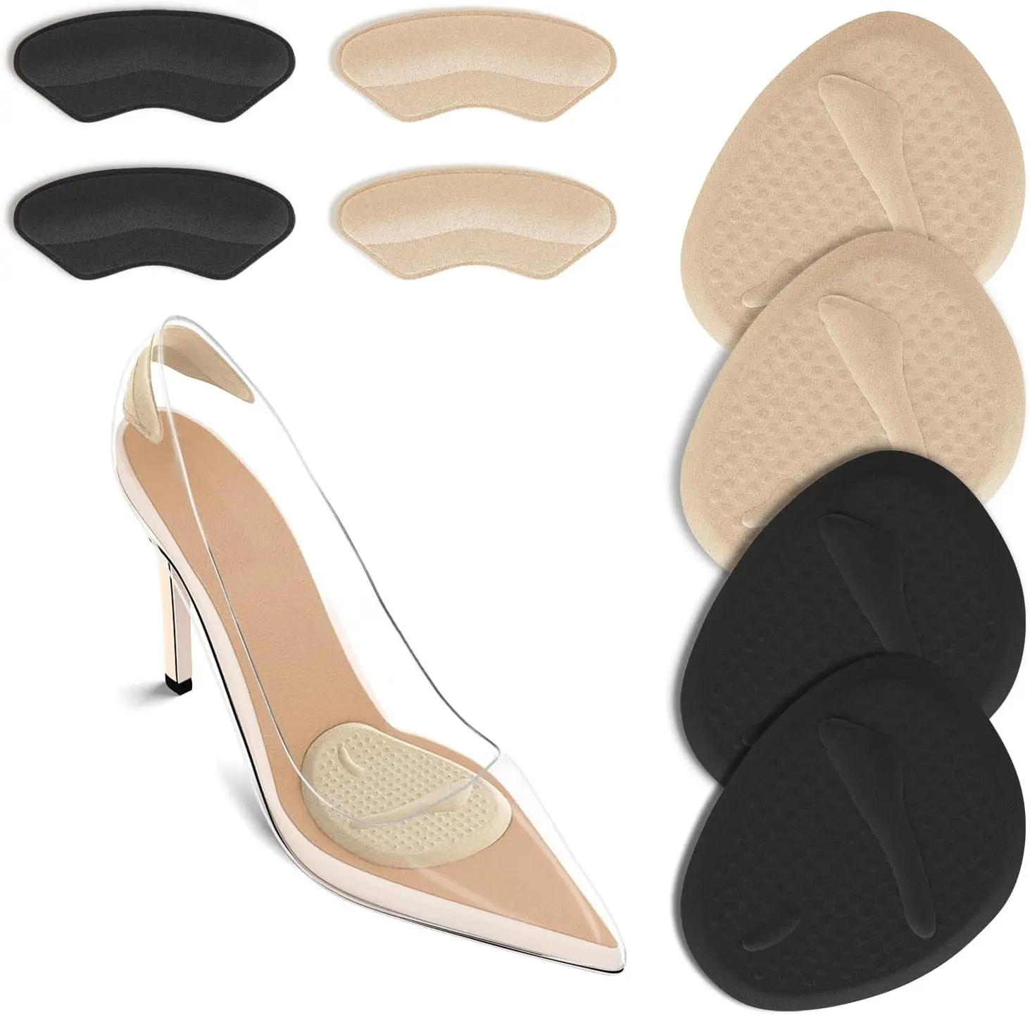 Heels - 2セットのヒールパッド、足裏クッション、中足骨パッド、女性用靴インサート、一日中足の痛みを緩和、極上の快適さ、もう痛みなし（ベージュ＆ブラック）