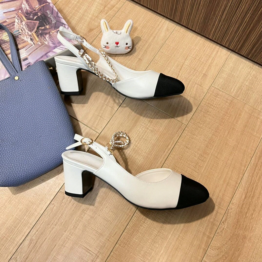 Sandals - レディース スリングバック パンプス ツートンカラー ブラック ホワイト