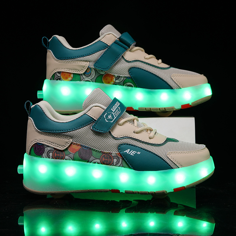 Running Shoes - 4輪格納式LEDライト付きユースローラースケートシューズ、ランニング、子供用、ストリート、フラッシング、変形、ファッション、カジュアル、スケートシューズ