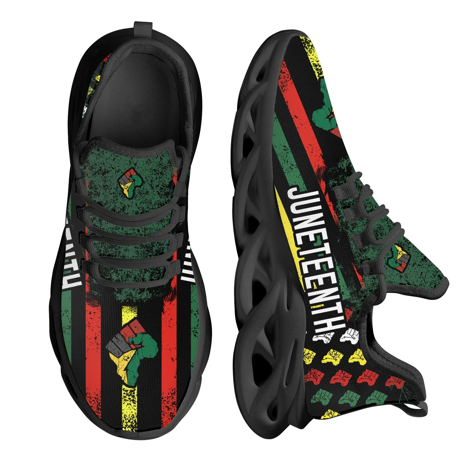 Breathable Mesh Athletic Shoes - Juneteenth Peace and Love プリント メッシュ