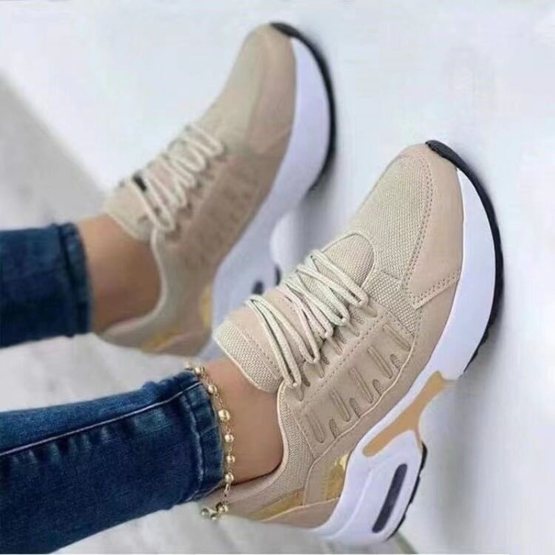 Breathable Mesh Athletic Shoes - レディースファッションスニーカープラットフォームエアクッション通気性メッシュウォーキングシューズランニングアスレチックカジュアルコンフォートレースアップトレーナーレディ