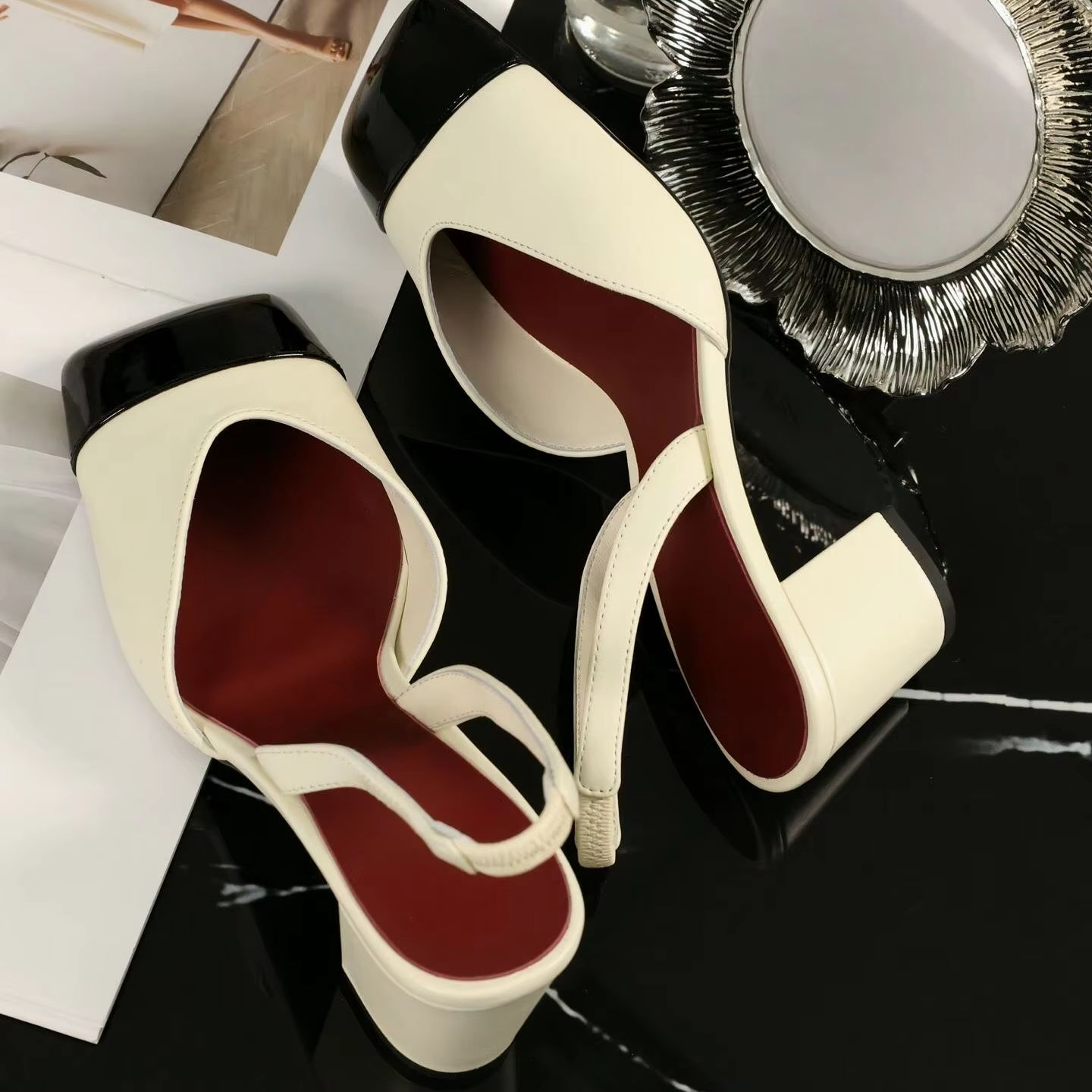 レディース スリングバック パンプス ツートン クリーム ブ - Sandals のレビューと価格