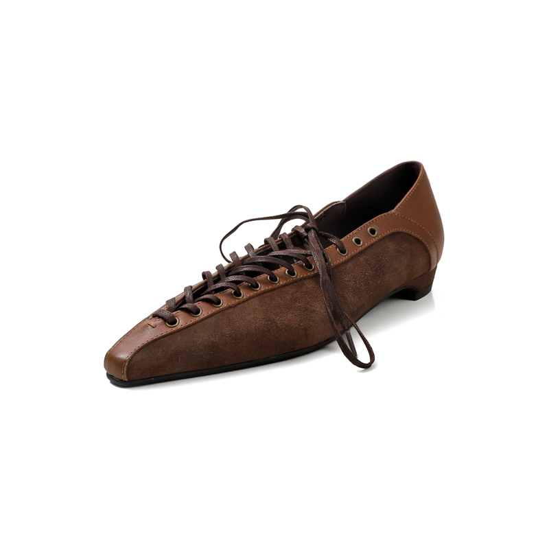 女性の新しい春と秋の革製ポインテッドレースアップ快適なローヒ - Women'S Shoes のレビューと価格