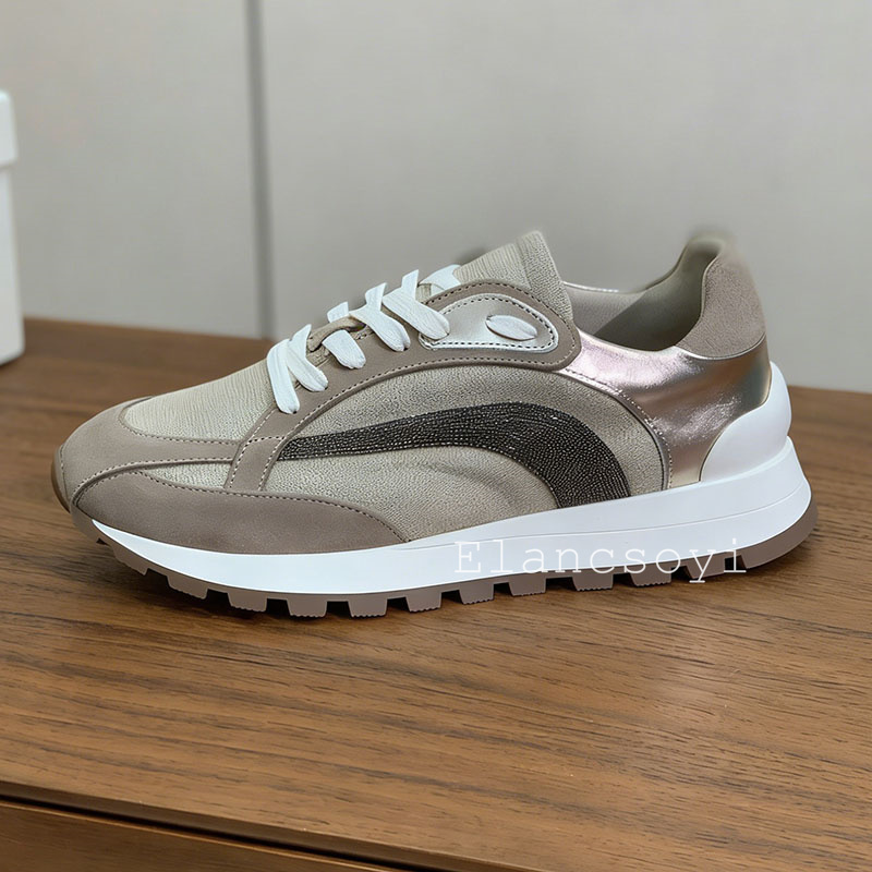スニーカー女性レースアップストリングビーズ装飾フラット厚底ウ - Knit Fabric Lace Up Sneakers のレビューと価格