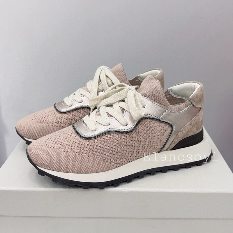 フラットシューズ女性ストリングビーズ編み通気性スニーカーラウ - Knit Fabric Lace Up Sneakers のレビューと価格