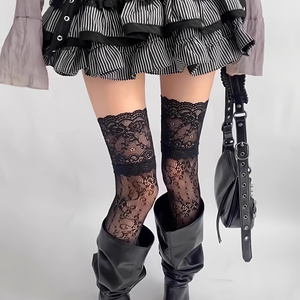 1 ペアの女性用オーバーニーソックス、花柄レーストリムネット - Boots のレビューと価格