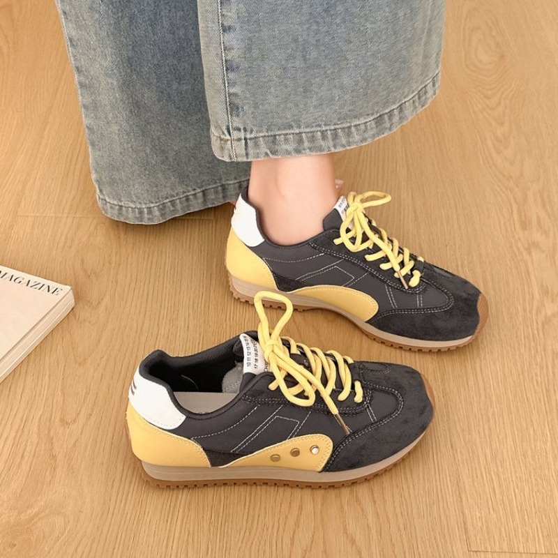 レトロカラーブロックスニーカー女性ソフトフラットランニングシ - Running Shoes のレビューと価格