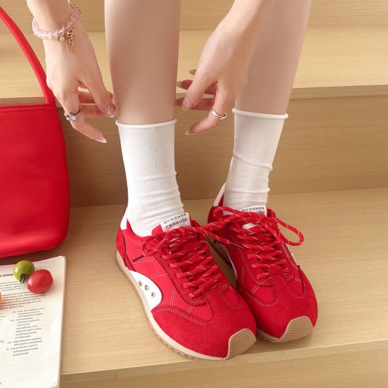 レトロカラーブロックスニーカー女性ソフトフラットランニングシ - Running Shoes のレビューと価格