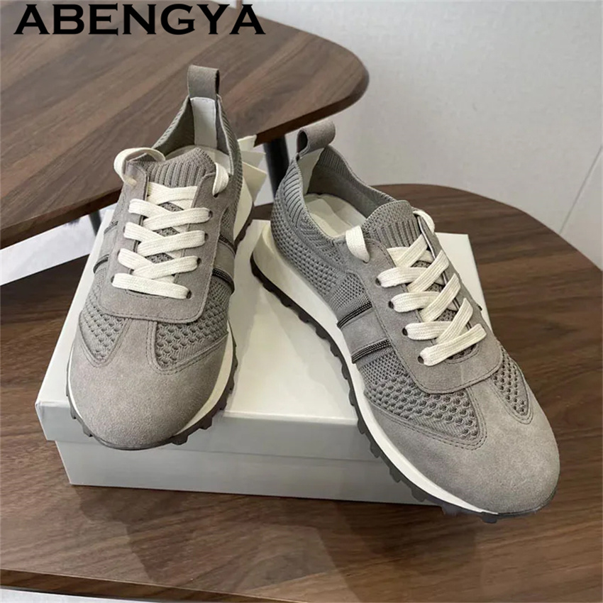 2026年春ホットセール ニットレースアップカジュアルフラッ - Knit Fabric Lace Up Sneakers のレビューと価格