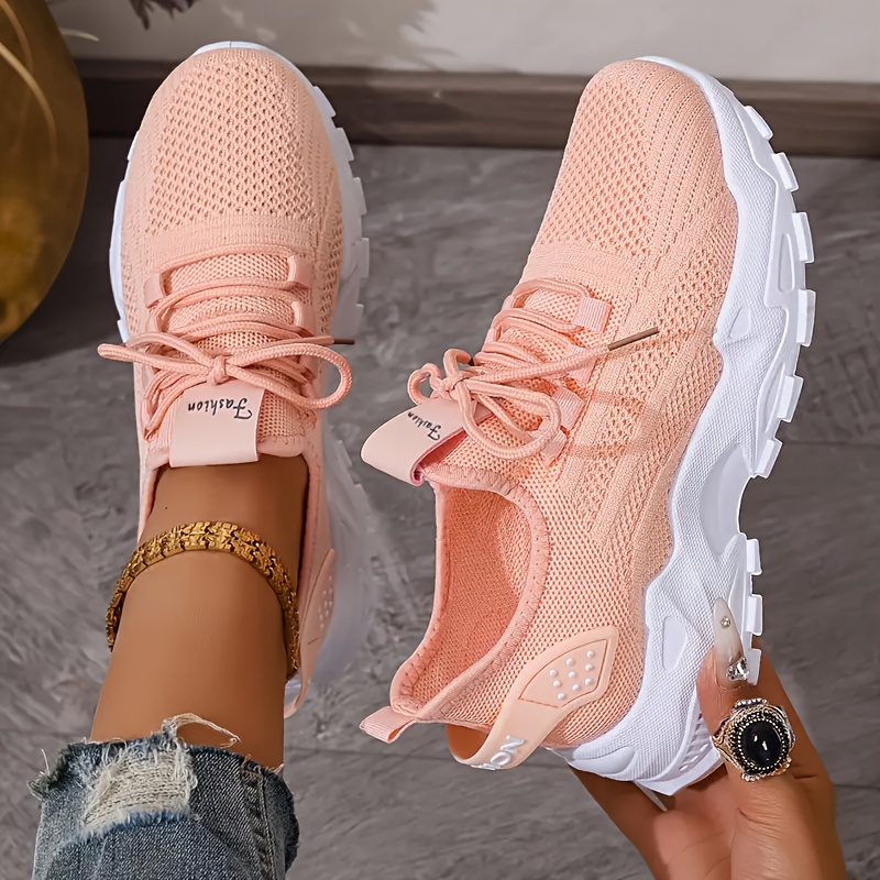 通気性のあるニットスニーカーファッション快適な滑り止めソフト - Knit Fabric Lace Up Sneakers のレビューと価格