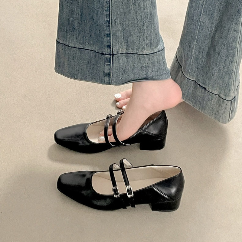 スクエアトゥローヒール女性銀色メリージェーンシューズファッシ - Women'S Shoes のレビューと価格