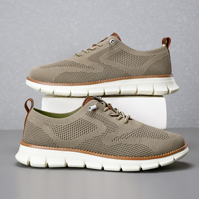 2026年新作 メンズ通気性ニットメッシュローファー 軽量レ - Knit Fabric Lace Up Sneakers のレビューと価格