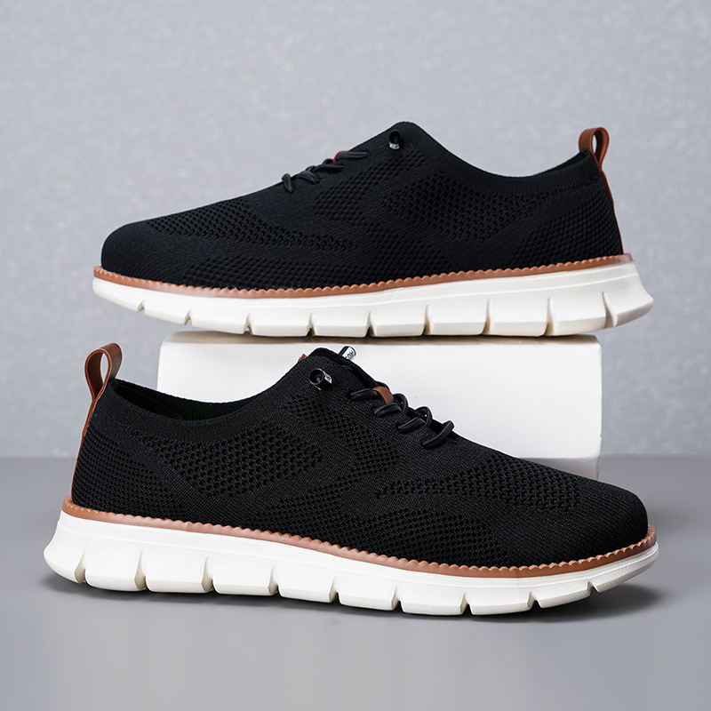 2026年新作 メンズ通気性ニットメッシュローファー 軽量レ - Knit Fabric Lace Up Sneakers のレビューと価格