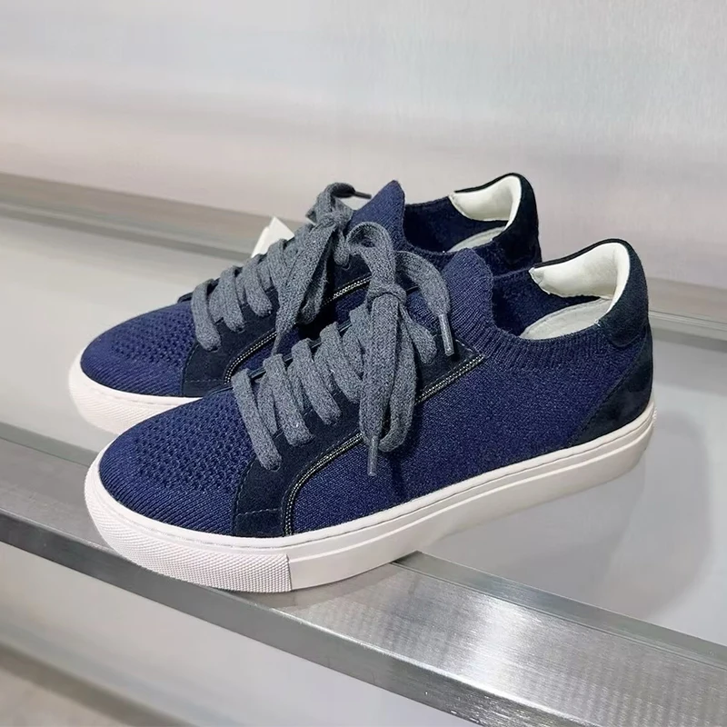 レディースニット通気性スニーカー 春秋 厚底 レースアップ  - Knit Fabric Lace Up Sneakers のレビューと価格