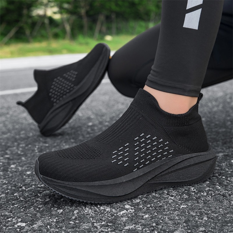 ユニセックス スリップオン ソックス ランニングシューズ 通 - Knit Fabric Lace Up Sneakers のレビューと価格