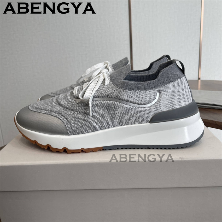 男性新マルチカラーニットローファー靴ラウンドトゥレースアップ - Knit Fabric Lace Up Sneakers のレビューと価格